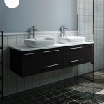 Lucera 60 Espresso Wall Hung Modern Bathroom Cabinet w/ Top, Double Vessel Sinks