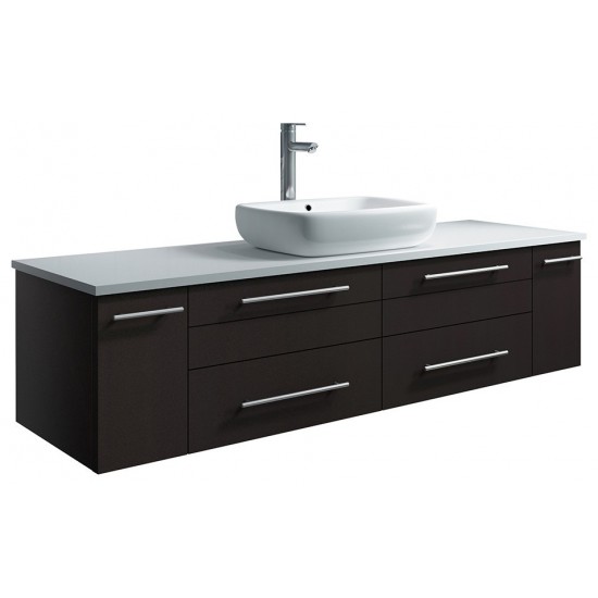 Lucera 60 Espresso Wall Hung Modern Bathroom Cabinet w/ Top & Single Vessel Sink