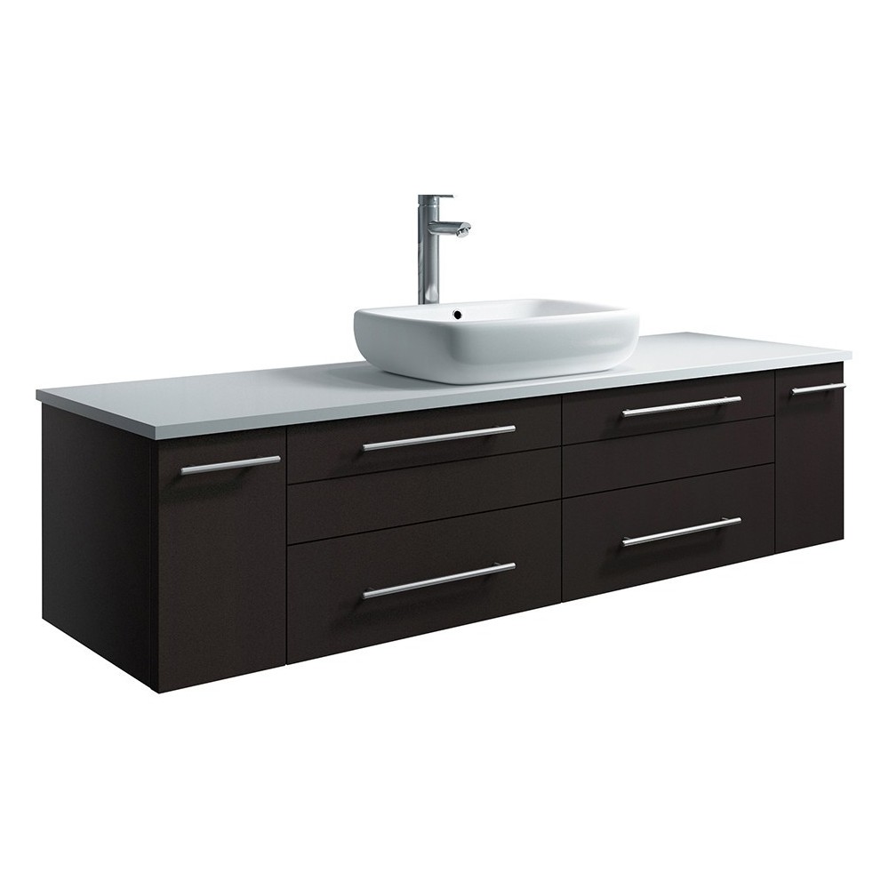 Lucera 60 Espresso Wall Hung Modern Bathroom Cabinet w/ Top & Single Vessel Sink Lucera 60 Espresso Wall Hung Modern Bathroom Cabinet w/ Top & Single Vessel Sink