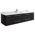 60 Espresso Wall Hung Modern Bathroom Cabinet w/ Top & Single Undermount Sink