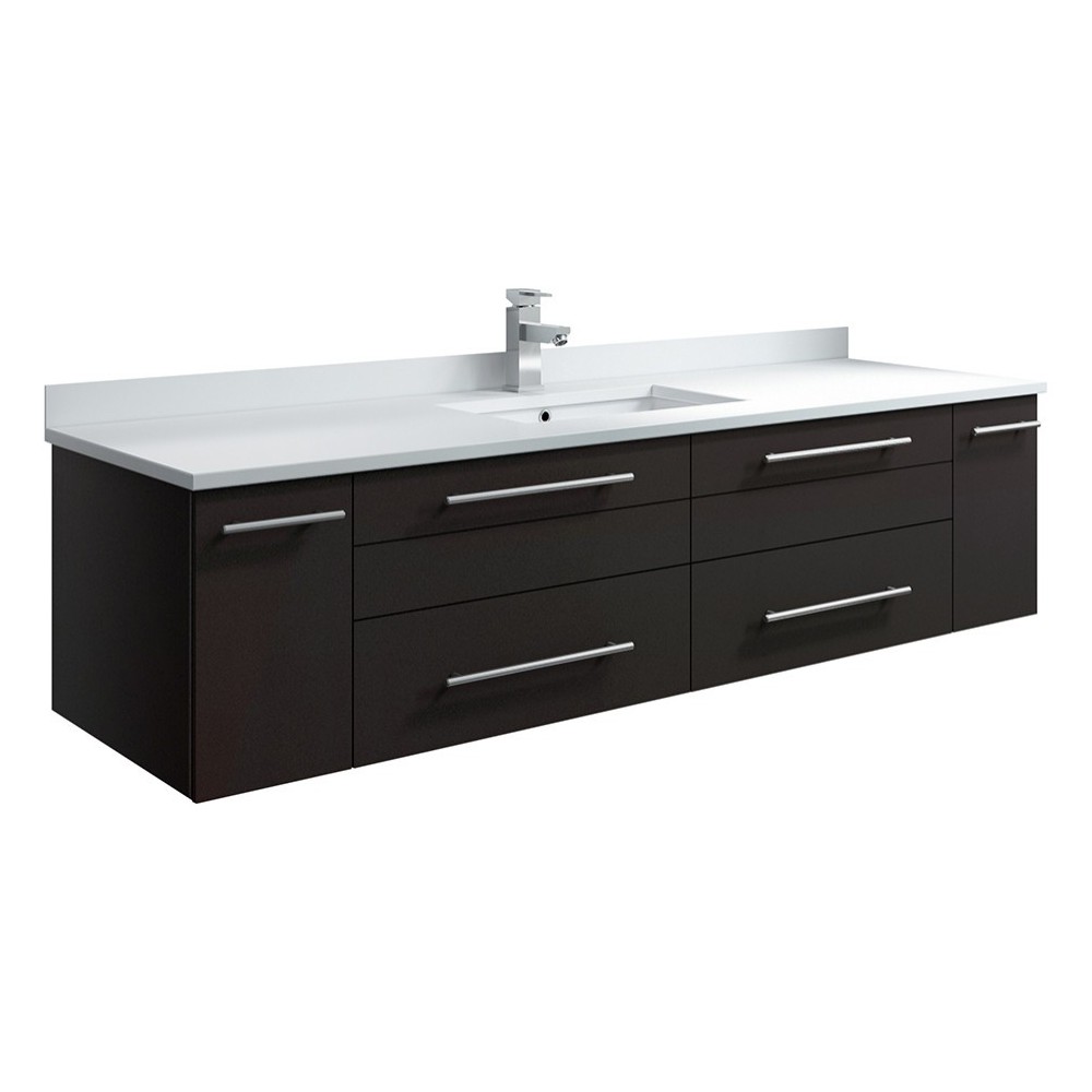 60 Espresso Wall Hung Modern Bathroom Cabinet w/ Top & Single Undermount Sink