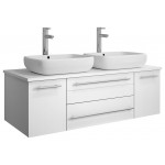 Lucera 48" White Wall Hung Modern Bathroom Cabinet w/ Top & Double Vessel Sinks