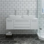 Lucera 48" White Wall Hung Modern Bathroom Cabinet w/ Top & Double Vessel Sinks