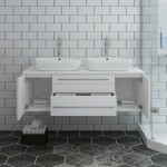 Lucera 48" White Wall Hung Modern Bathroom Cabinet w/ Top & Double Vessel Sinks