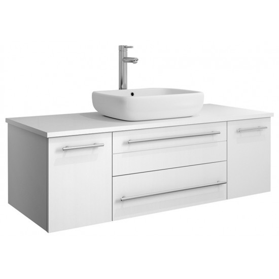 Fresca Lucera 48" White Wall Hung Modern Bathroom Cabinet w/ Top & Vessel Sink