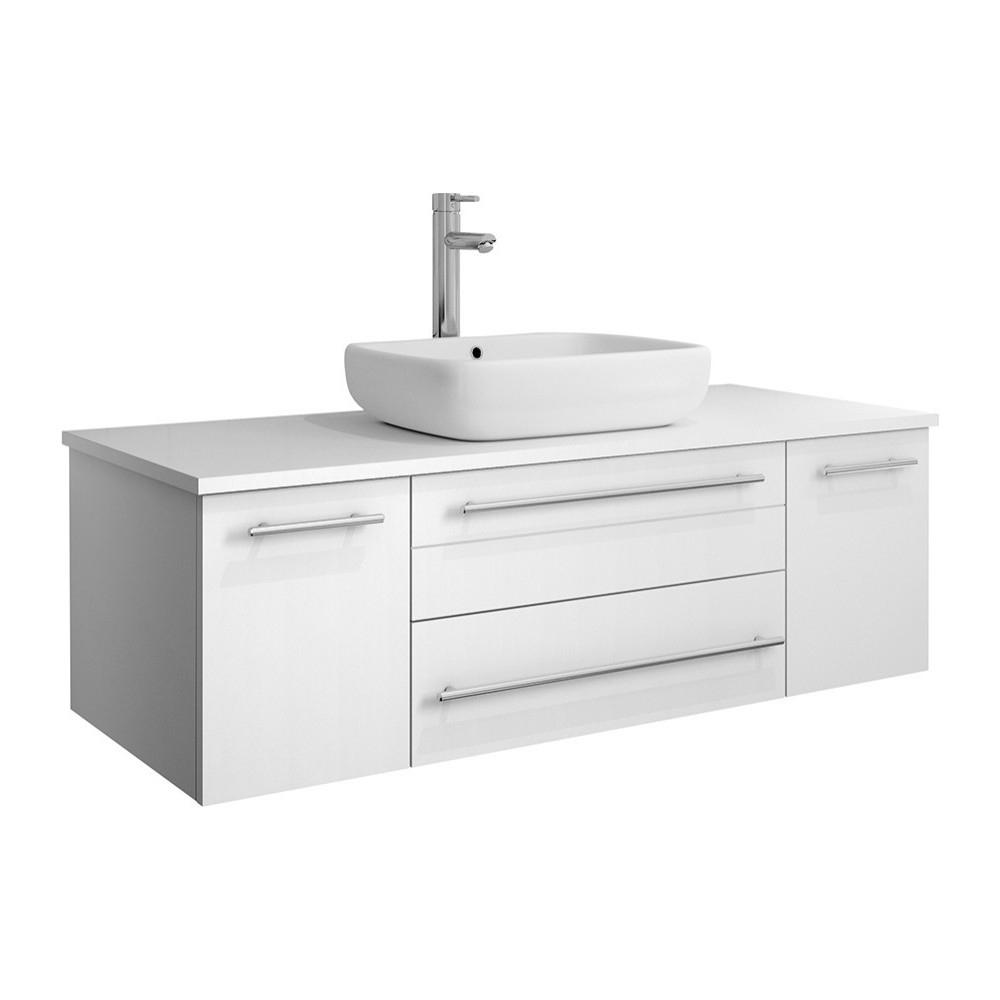 Fresca Lucera 48" White Wall Hung Modern Bathroom Cabinet w/ Top & Vessel Sink