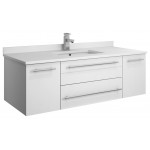 Lucera 48" White Wall Hung Modern Bathroom Cabinet w/ Top & Undermount Sink