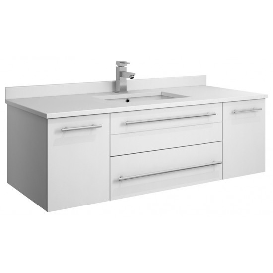 Lucera 48" White Wall Hung Modern Bathroom Cabinet w/ Top & Undermount Sink