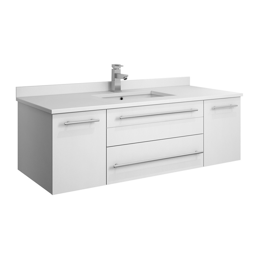 Lucera 48" White Wall Hung Modern Bathroom Cabinet w/ Top & Undermount Sink