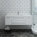 Lucera 48" White Wall Hung Modern Bathroom Cabinet w/ Top & Undermount Sink