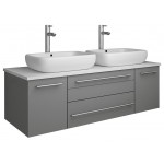 Lucera 48" Gray Wall Hung Modern Bathroom Cabinet w/ Top & Double Vessel Sinks