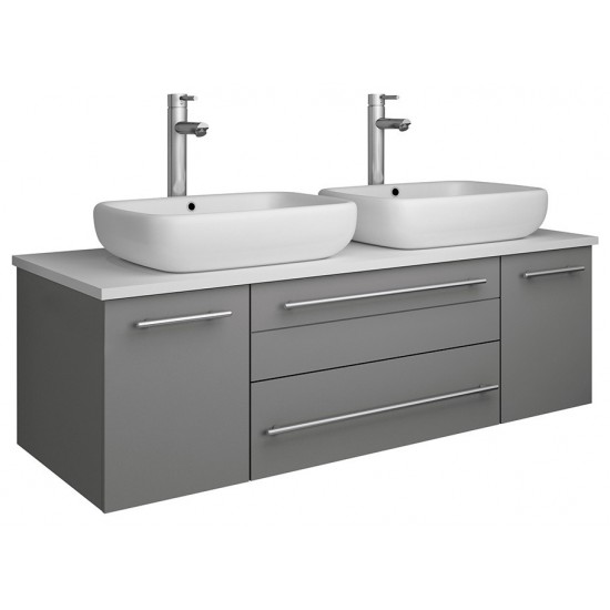 Lucera 48" Gray Wall Hung Modern Bathroom Cabinet w/ Top & Double Vessel Sinks