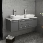 Lucera 48" Gray Wall Hung Modern Bathroom Cabinet w/ Top & Double Vessel Sinks