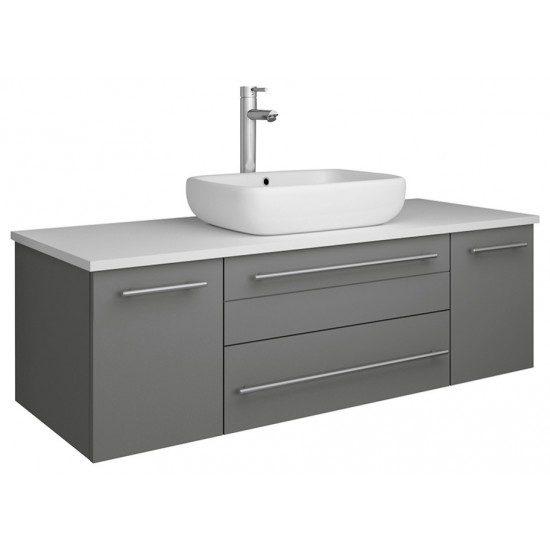 Fresca Lucera 48" Gray Wall Hung Modern Bathroom Cabinet w/ Top & Vessel Sink