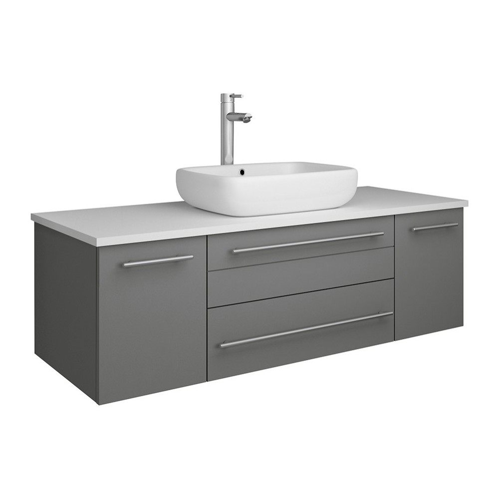 Fresca Lucera 48" Gray Wall Hung Modern Bathroom Cabinet w/ Top & Vessel Sink