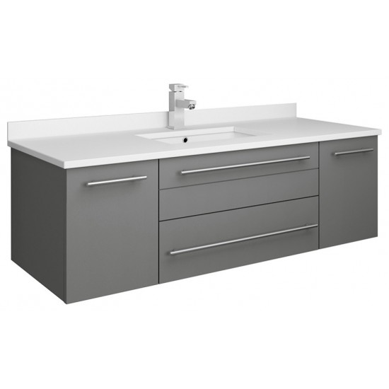 Lucera 48" Gray Wall Hung Modern Bathroom Cabinet w/ Top & Undermount Sink