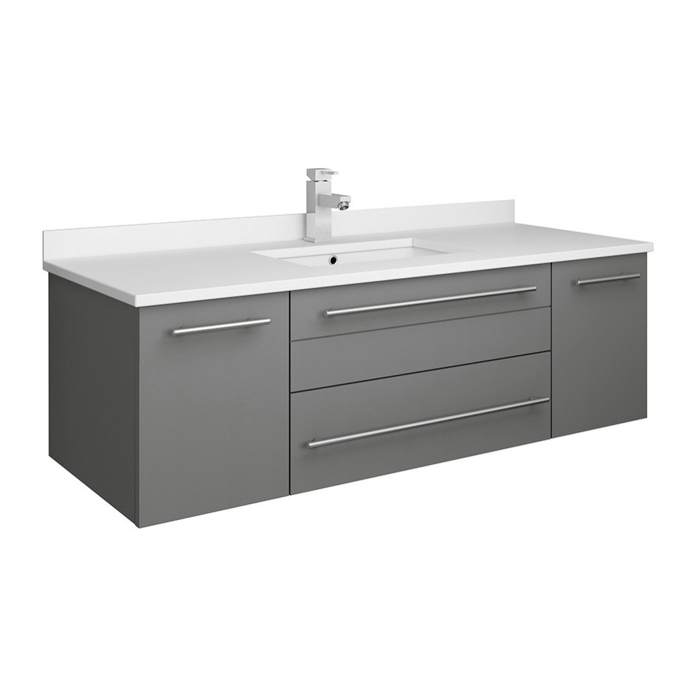 Lucera 48" Gray Wall Hung Modern Bathroom Cabinet w/ Top & Undermount Sink Lucera 48" Gray Wall Hung Modern Bathroom Cabinet w/ Top & Undermount Sink