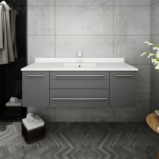 Lucera 48" Gray Wall Hung Modern Bathroom Cabinet w/ Top & Undermount Sink