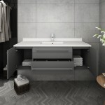 Lucera 48" Gray Wall Hung Modern Bathroom Cabinet w/ Top & Undermount Sink