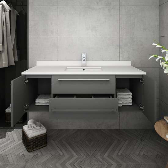 Lucera 48" Gray Wall Hung Modern Bathroom Cabinet w/ Top & Undermount Sink