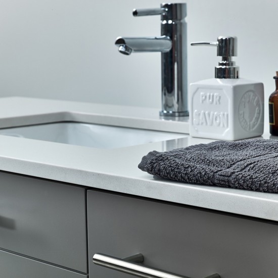 Lucera 48" Gray Wall Hung Modern Bathroom Cabinet w/ Top & Undermount Sink