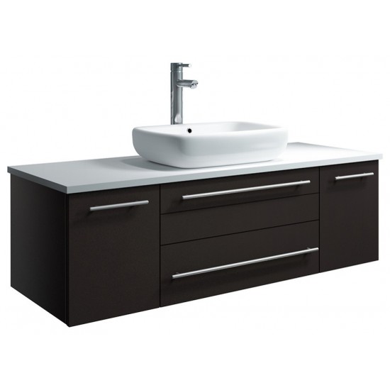 Lucera 48" Espresso Wall Hung Modern Bathroom Cabinet w/ Top & Vessel Sink