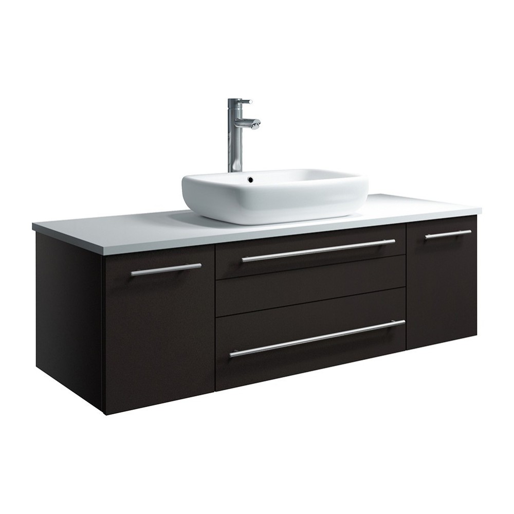 Lucera 48" Espresso Wall Hung Modern Bathroom Cabinet w/ Top & Vessel Sink