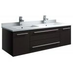 48 Espresso Wall Hung Modern Bathroom Cabinet w/ Top & Double Undermount Sinks