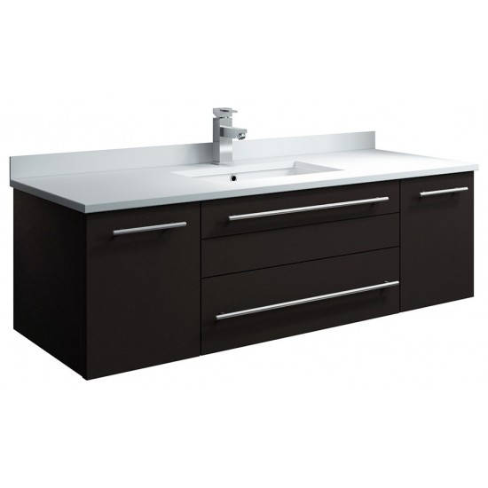 Lucera 48" Espresso Wall Hung Modern Bathroom Cabinet w/ Top & Undermount Sink