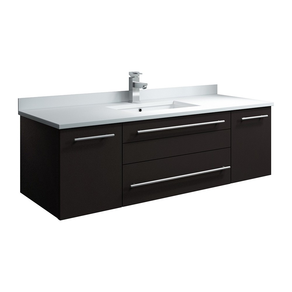 Lucera 48" Espresso Wall Hung Modern Bathroom Cabinet w/ Top & Undermount Sink