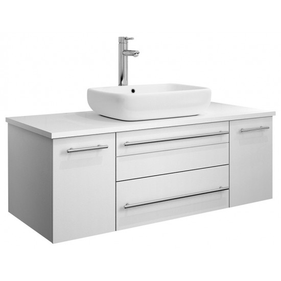 Fresca Lucera 42" White Wall Hung Modern Bathroom Cabinet w/ Top & Vessel Sink