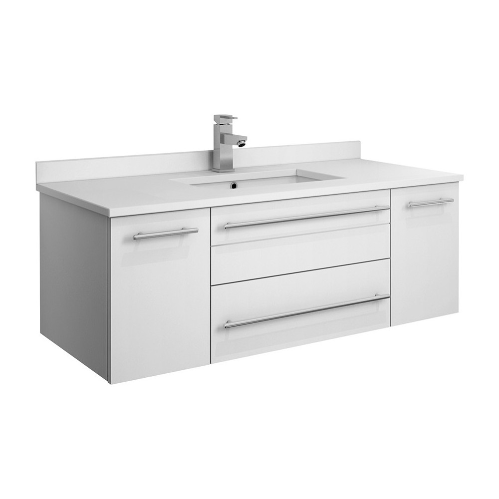 Lucera 42" White Wall Hung Modern Bathroom Cabinet w/ Top & Undermount Sink