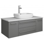 Fresca Lucera 42" Gray Wall Hung Modern Bathroom Cabinet w/ Top & Vessel Sink