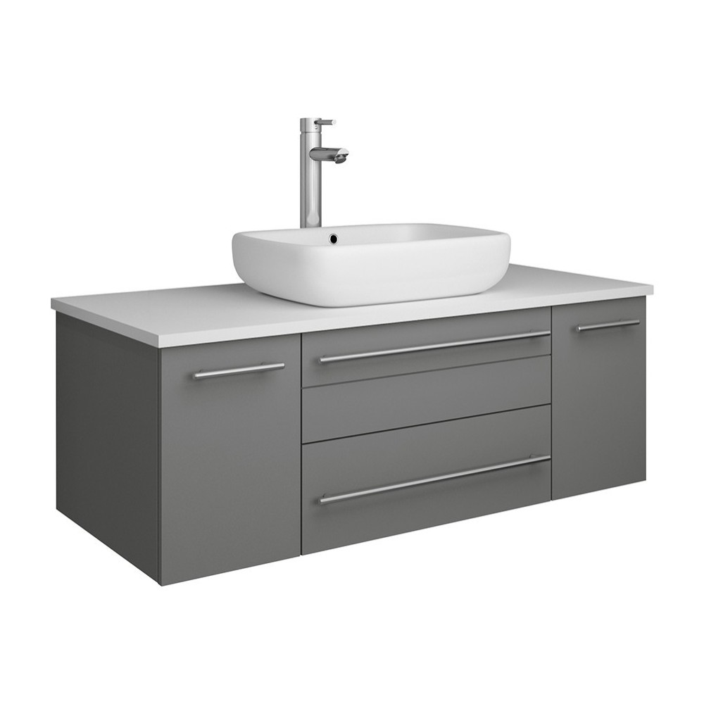 Fresca Lucera 42" Gray Wall Hung Modern Bathroom Cabinet w/ Top & Vessel Sink