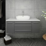 Fresca Lucera 42" Gray Wall Hung Modern Bathroom Cabinet w/ Top & Vessel Sink