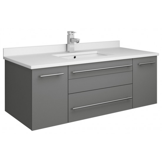 Lucera 42" Gray Wall Hung Modern Bathroom Cabinet w/ Top & Undermount Sink