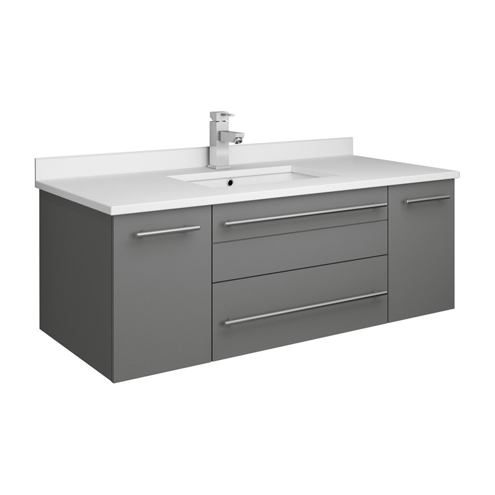 Lucera 42" Gray Wall Hung Modern Bathroom Cabinet w/ Top & Undermount Sink