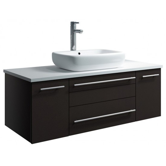 Lucera 42" Espresso Wall Hung Modern Bathroom Cabinet w/ Top & Vessel Sink