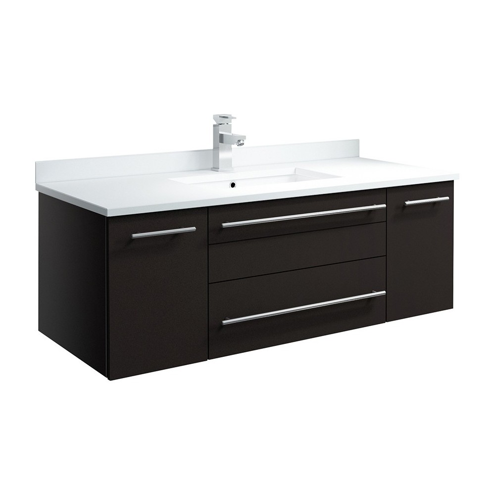 Lucera 42" Espresso Wall Hung Modern Bathroom Cabinet w/ Top & Undermount Sink