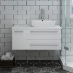 36 White Wall Hung Modern Bathroom Cabinet w/ Top & Vessel Sink - Right Version