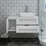 36 White Wall Hung Modern Bathroom Cabinet w/ Top & Vessel Sink - Right Version