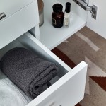 36 White Wall Hung Modern Bathroom Cabinet w/ Top & Vessel Sink - Left Version