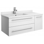 36 White Wall Hung Bathroom Cabinet w/ Top & Undermount Sink - Left Version