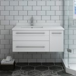 36 White Wall Hung Bathroom Cabinet w/ Top & Undermount Sink - Left Version