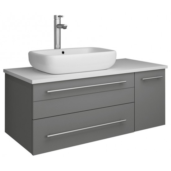 36 Gray Wall Hung Modern Bathroom Cabinet w/ Top & Vessel Sink - Left Version