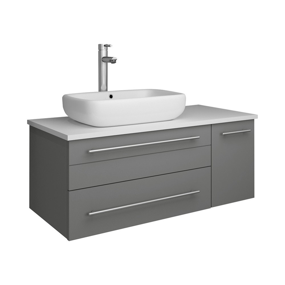 36 Gray Wall Hung Modern Bathroom Cabinet w/ Top & Vessel Sink - Left Version 36 Gray Wall Hung Modern Bathroom Cabinet w/ Top & Vessel Sink - Left Version