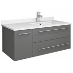 36 Gray Wall Hung Bathroom Cabinet w/ Top & Undermount Sink - Right Version