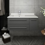 36 Gray Wall Hung Bathroom Cabinet w/ Top & Undermount Sink - Left Version
