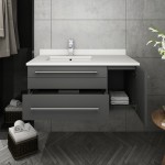 36 Gray Wall Hung Bathroom Cabinet w/ Top & Undermount Sink - Left Version