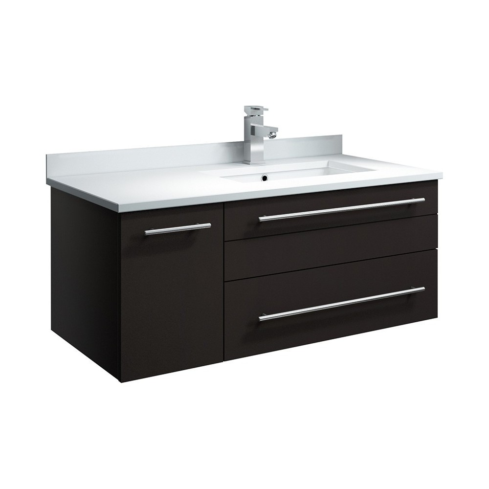 36 Espresso Wall Hung Bathroom Cabinet w/ Top & Undermount Sink - Right Version 36 Espresso Wall Hung Bathroom Cabinet w/ Top & Undermount Sink - Right Version